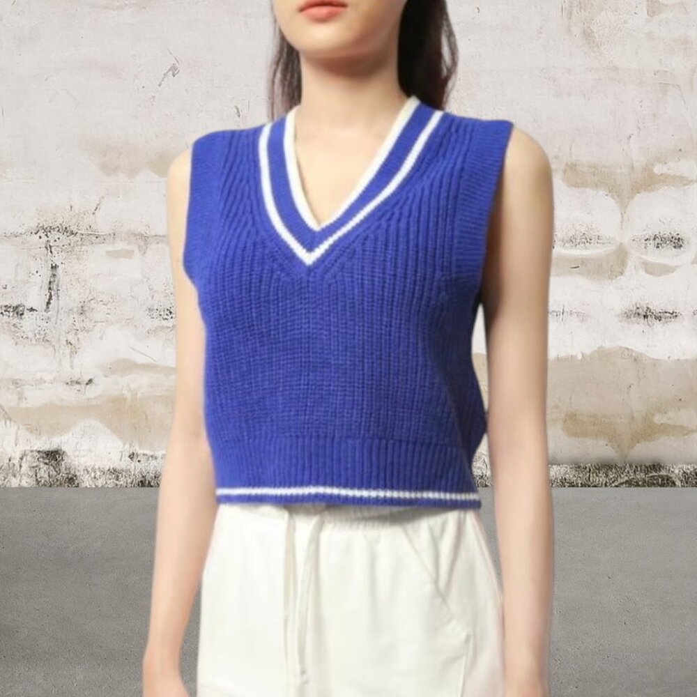 H&M Divided Women's Royal Blue Knit Sweater Vest Size XS